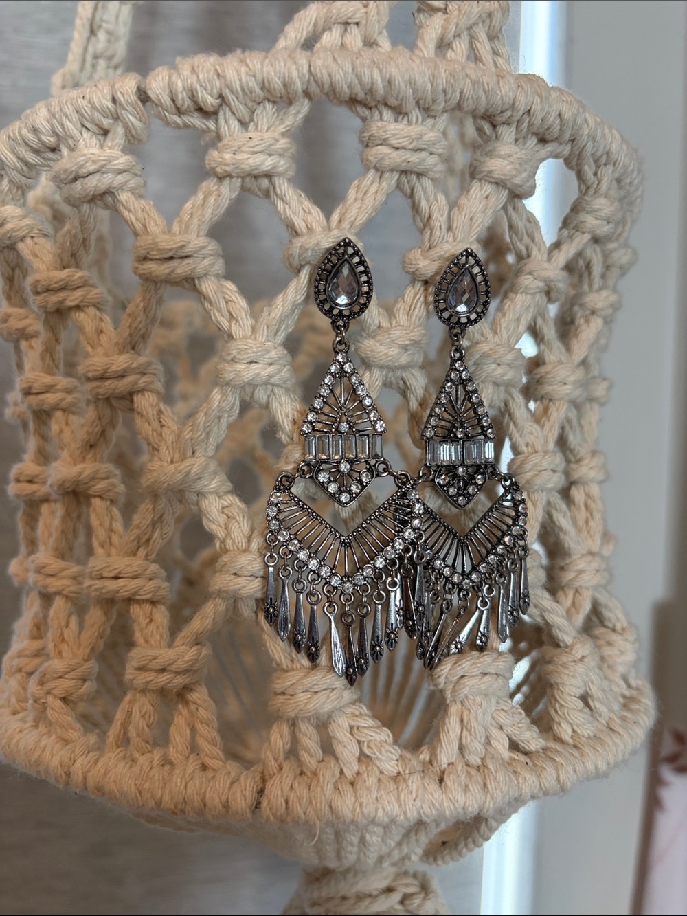 Bohemian Statement Silver Chandelier Earrings